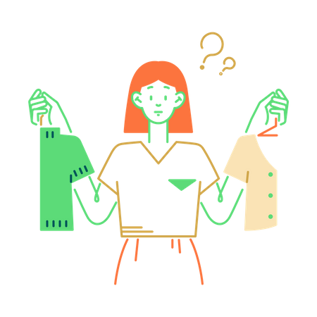 Woman chooses her clothes in store  Illustration