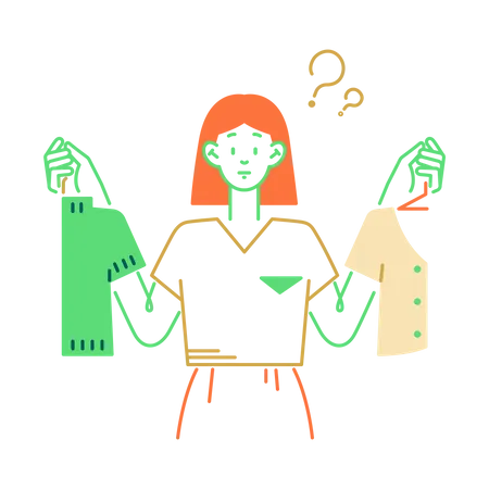 Woman chooses her clothes in store  Illustration