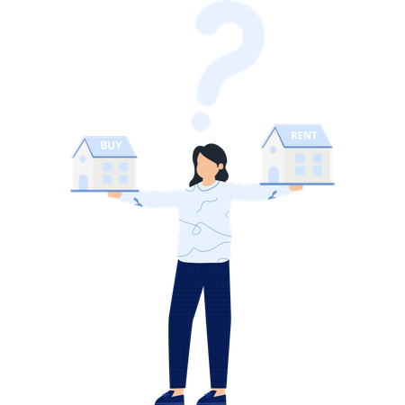 Woman Choosing Between Buying or Renting a House  Illustration