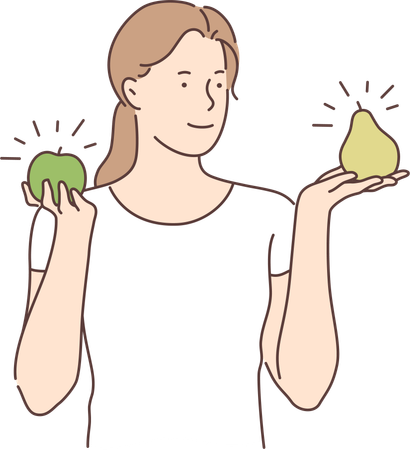 Woman choosing between fruit  Illustration