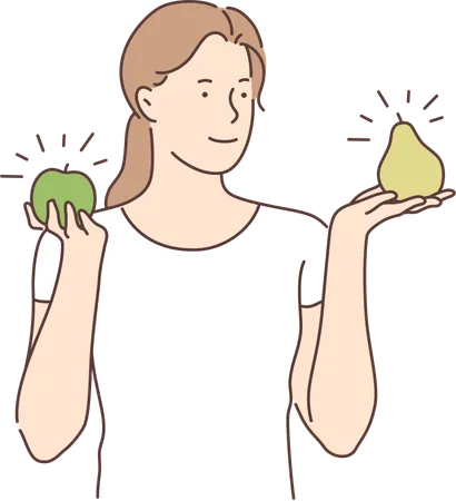 Woman choosing between fruit  Illustration