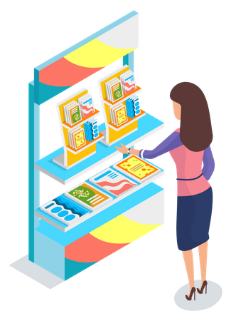 Woman choosing brochure  Illustration