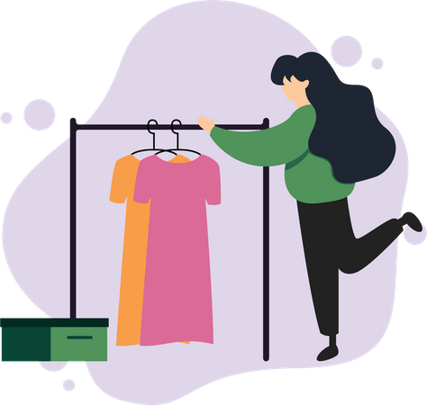 Woman Choosing Clothes in Store  일러스트레이션