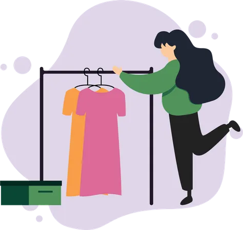 Woman Choosing Clothes in Store  Illustration