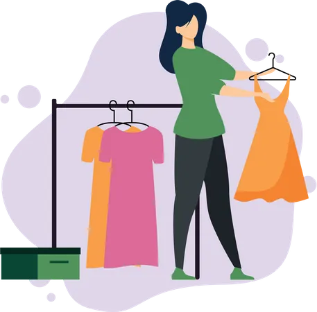 Woman Choosing Clothes in Store  Illustration