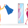 illustrations of female trying dress