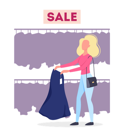 Woman choosing clothes in the clothing store Illustration