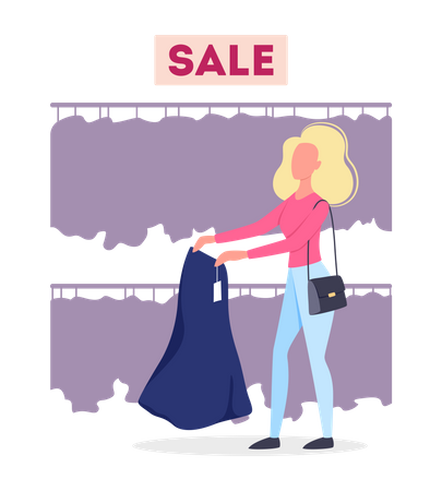 Woman choosing clothes in the clothing store  Illustration