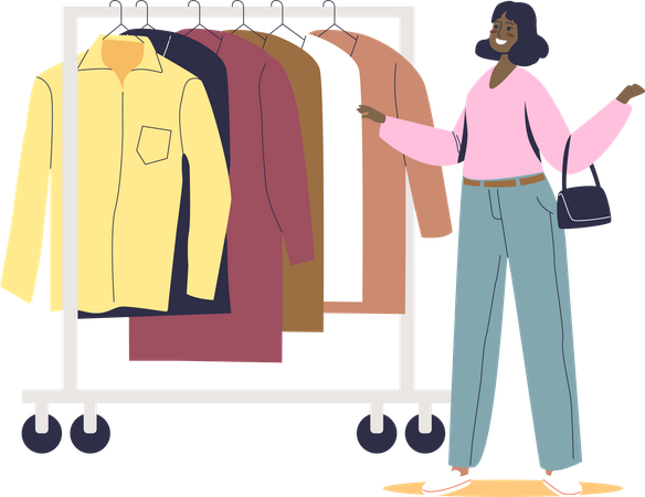 Woman choosing clothes on hanger Illustration