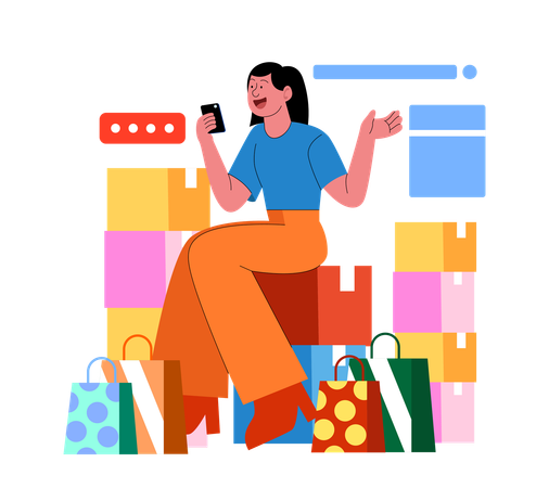 Woman Choosing Clothes on Mobile Shopping App  Illustration