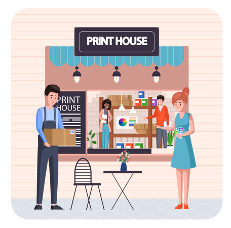 Woman choosing color from paint swatches and samples on palette  Illustration