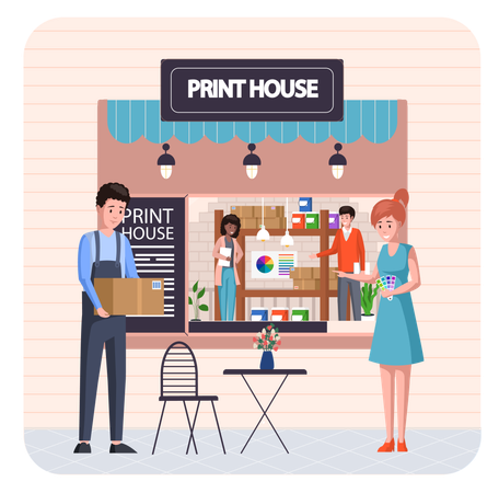 Woman choosing color from paint swatches and samples on palette  Illustration