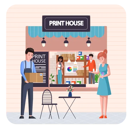 Woman choosing color from paint swatches and samples on palette  Illustration