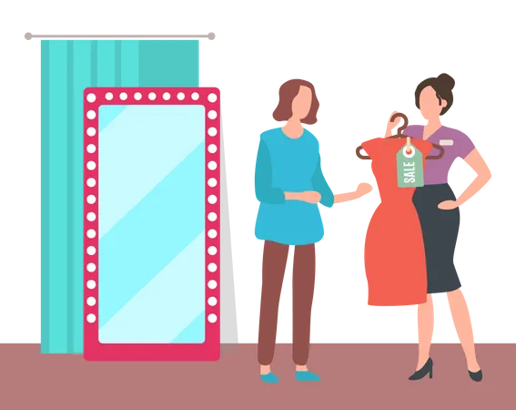 Woman choosing dress  Illustration