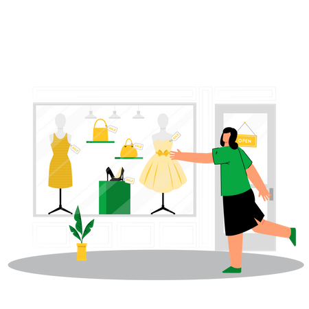 Woman choosing dress in clothing store  Illustration
