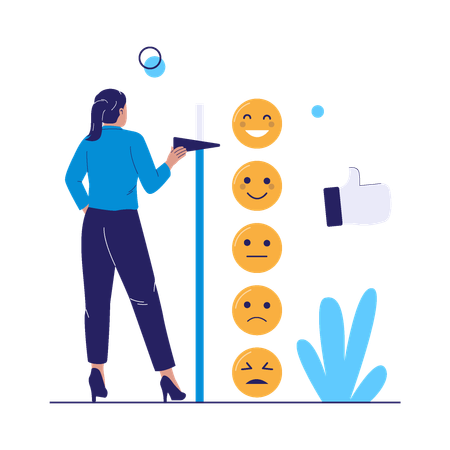 Woman Choosing Emoji Rating Scale  Illustration