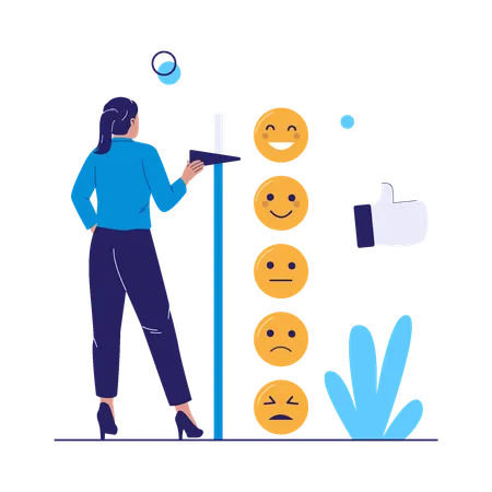 Woman Choosing Emoji Rating Scale  Illustration