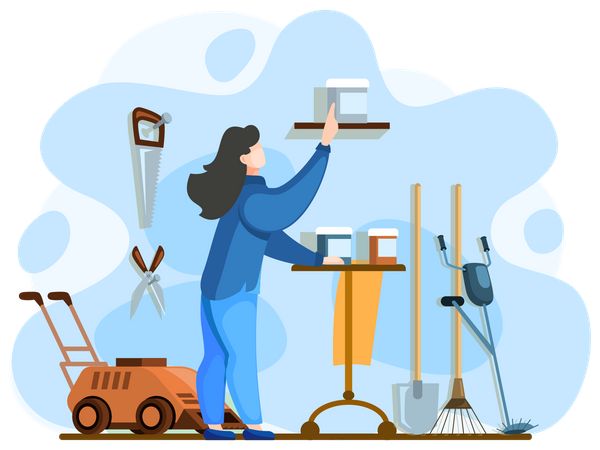 Woman choosing garden tools  Illustration