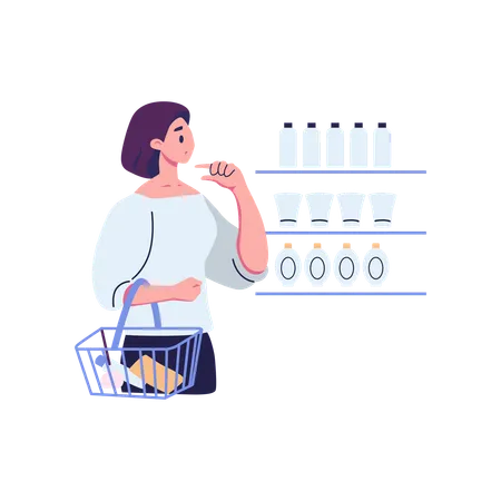 Woman Choosing Goods In Retail Stores  Illustration