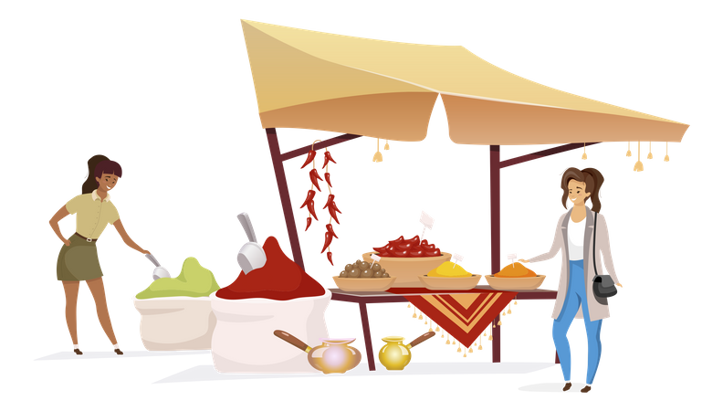 Woman choosing spices  Illustration