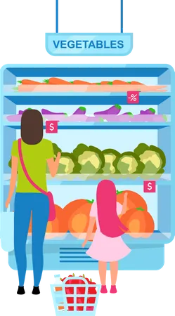 Woman choosing vegetables in greengrocery  Illustration