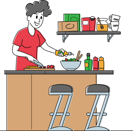 Woman Chopping Vegetables Cooking Salad  Illustration