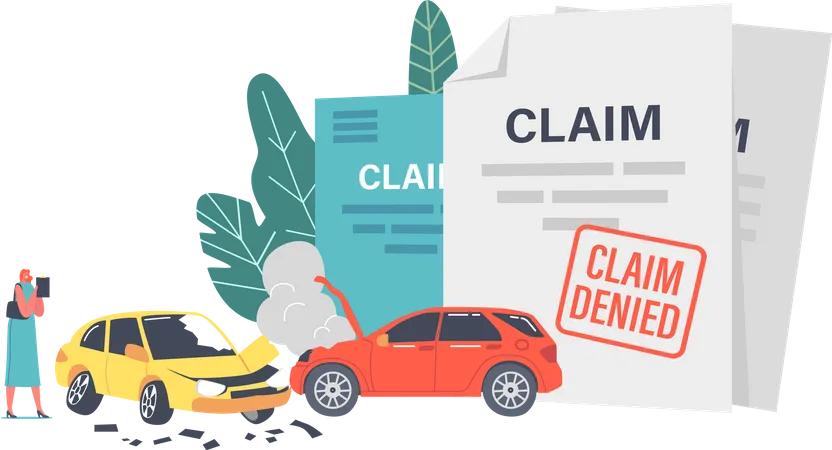 Woman Claim Insurance for Car Accident  Illustration