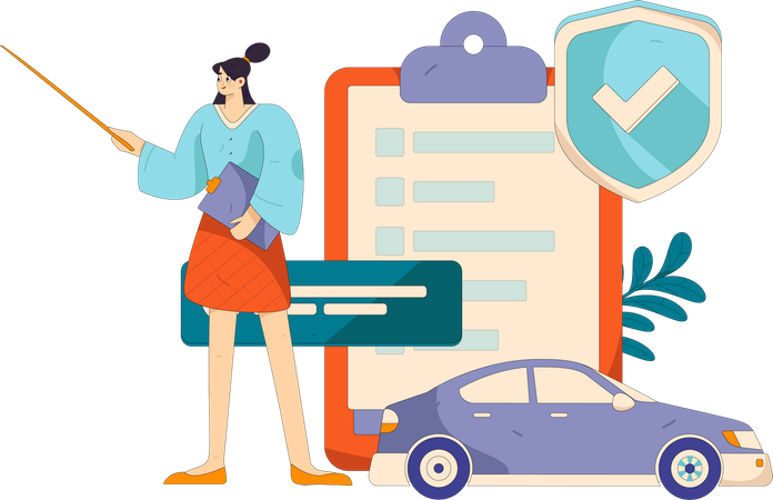 Woman claiming car insurance after accident  Illustration