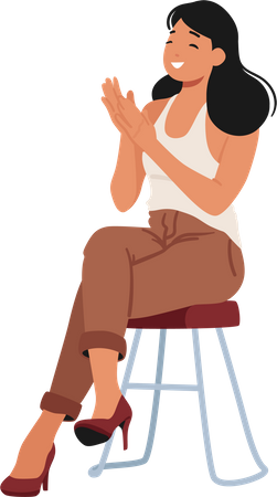 Woman Clap Hands Sitting On Chair  Illustration