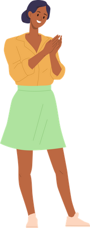 Woman happily smiling clapping hands gesturing approve and agree emotion  Illustration