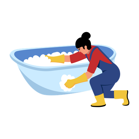 Woman cleaning bath tub  Illustration