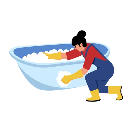 Woman cleaning bath tub  Illustration