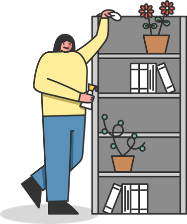 Woman cleaning cabinet Illustration