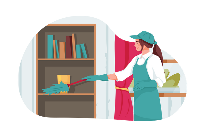 Woman cleaning cupboard  Illustration