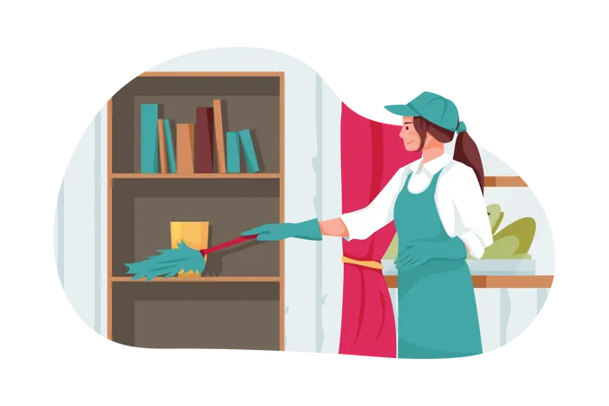 Woman cleaning cupboard  Illustration