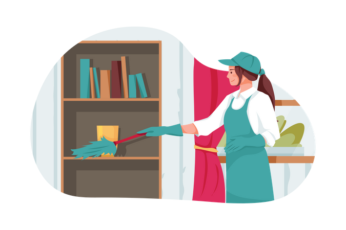 Woman cleaning cupboard  Illustration