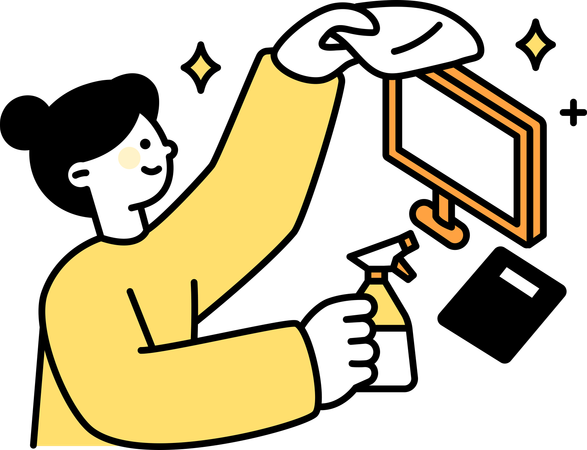 Woman cleaning desk  Illustration