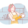 woman cleaning dishes illustrations