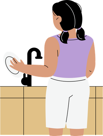 Woman cleaning dishes  Illustration