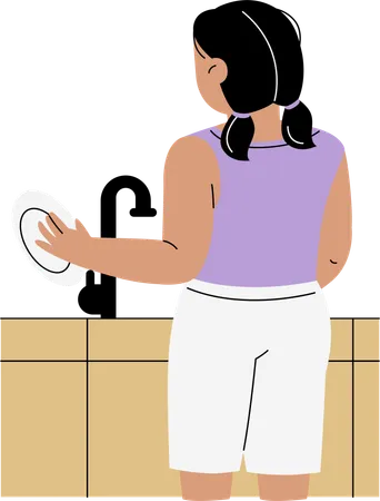 Woman cleaning dishes  Illustration