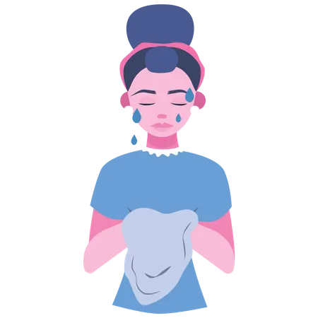 Woman cleaning face with towel Illustration