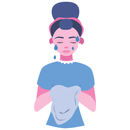 Woman cleaning face with towel  Illustration