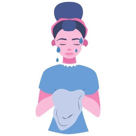 Woman cleaning face with towel  Illustration