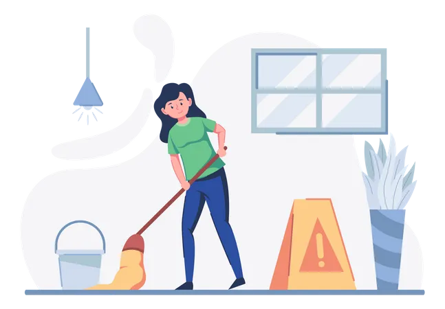 Woman cleaning floor  Illustration