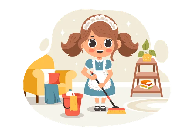 Woman cleaning floor using mop  Illustration