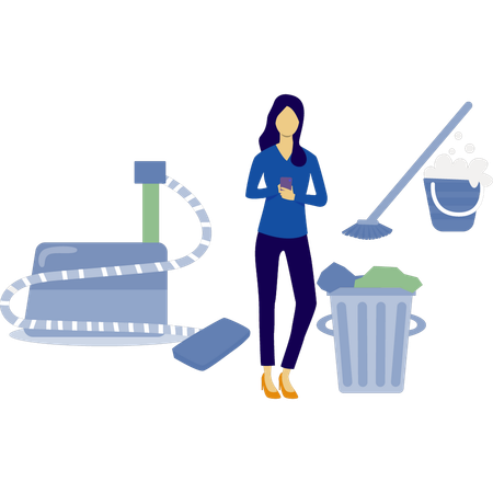 Woman cleaning floor with vacuum cleaner  Illustration