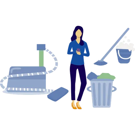 Woman cleaning floor with vacuum cleaner  Illustration