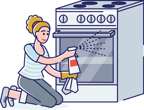 Woman cleaning gas stove at home  Illustration