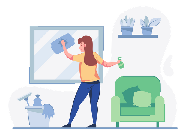 Woman cleaning glass Illustration