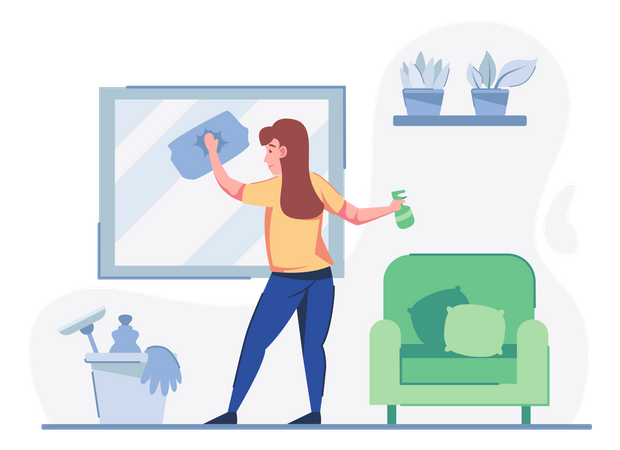 Woman cleaning glass  Illustration